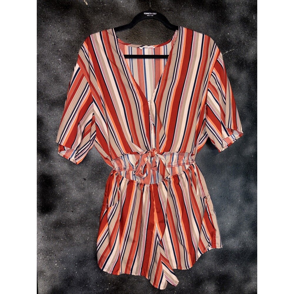 Poof Striped Romper Shorts Waist Cutout Pockets Size M Summer Beach Party